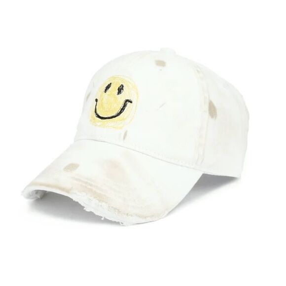 2/$30 Ladies White Spotted Smiley Face Baseball Hat - Picture 1 of 4